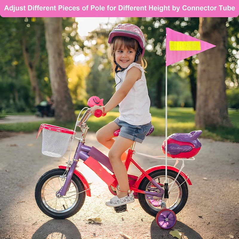 Acrebow Bike Safety Flag with Pole 2 Sets, 6-Foot Adjustable Height Sturdy Fiberglass Tear-Resistant Waterproof Pink Safety Flag (PINK) - Image 5